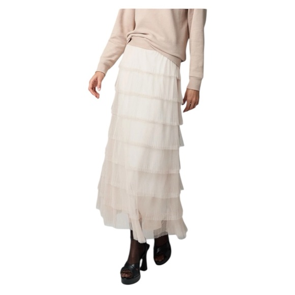 🆕 Simply Vera Vera Wang Soft Layered Tiered Tulle Maxi Skirt in Mushroom XS - Picture 3 of 14